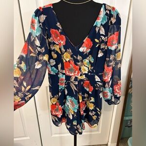 Addison Deep V front and back, Sheer sleeve flowey shorts romper! Cute & Classy